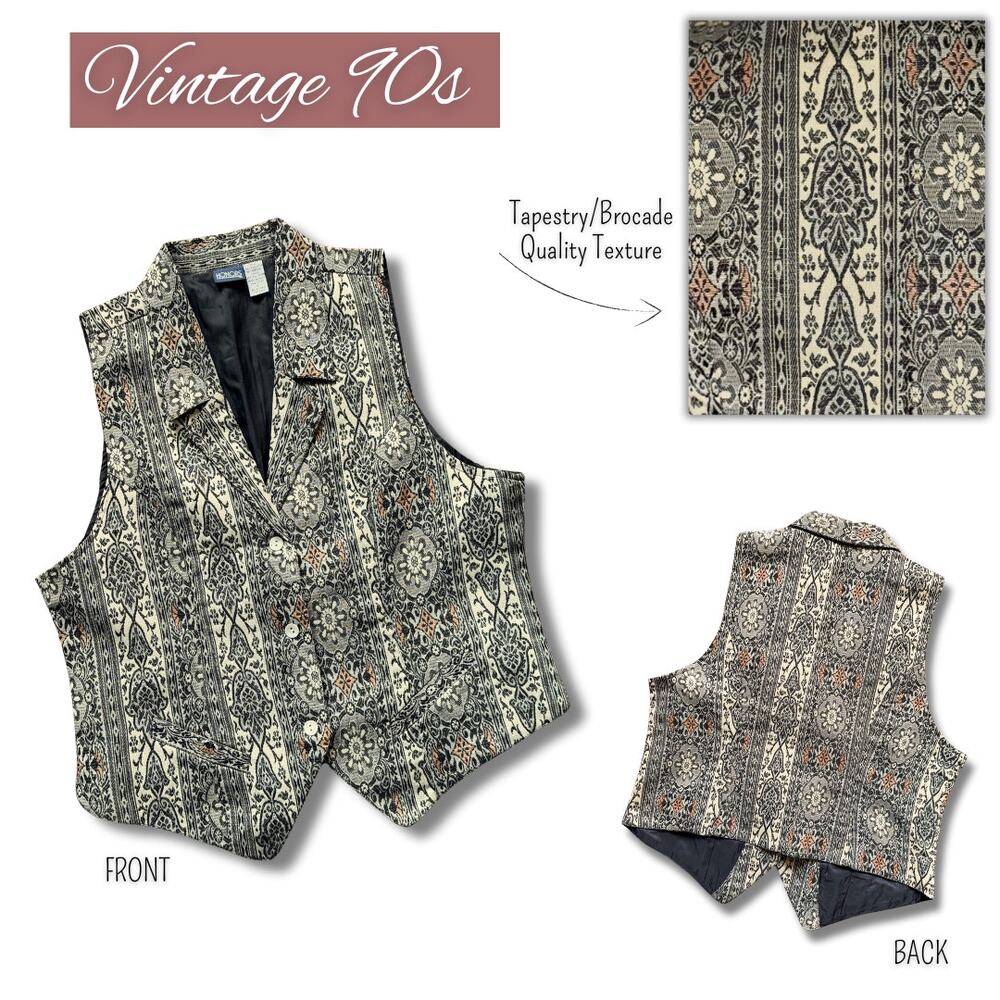 Vintage 90s Brocade Tapestry Vest SteamPunk VictorianGoth ShabbyChic Lagenlook